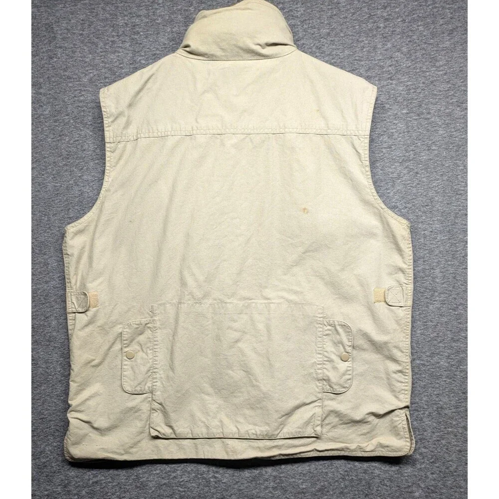 Banana Republic Safari Vest XL Khaki Vintage Utility Fishing Travel Vest W/Hood